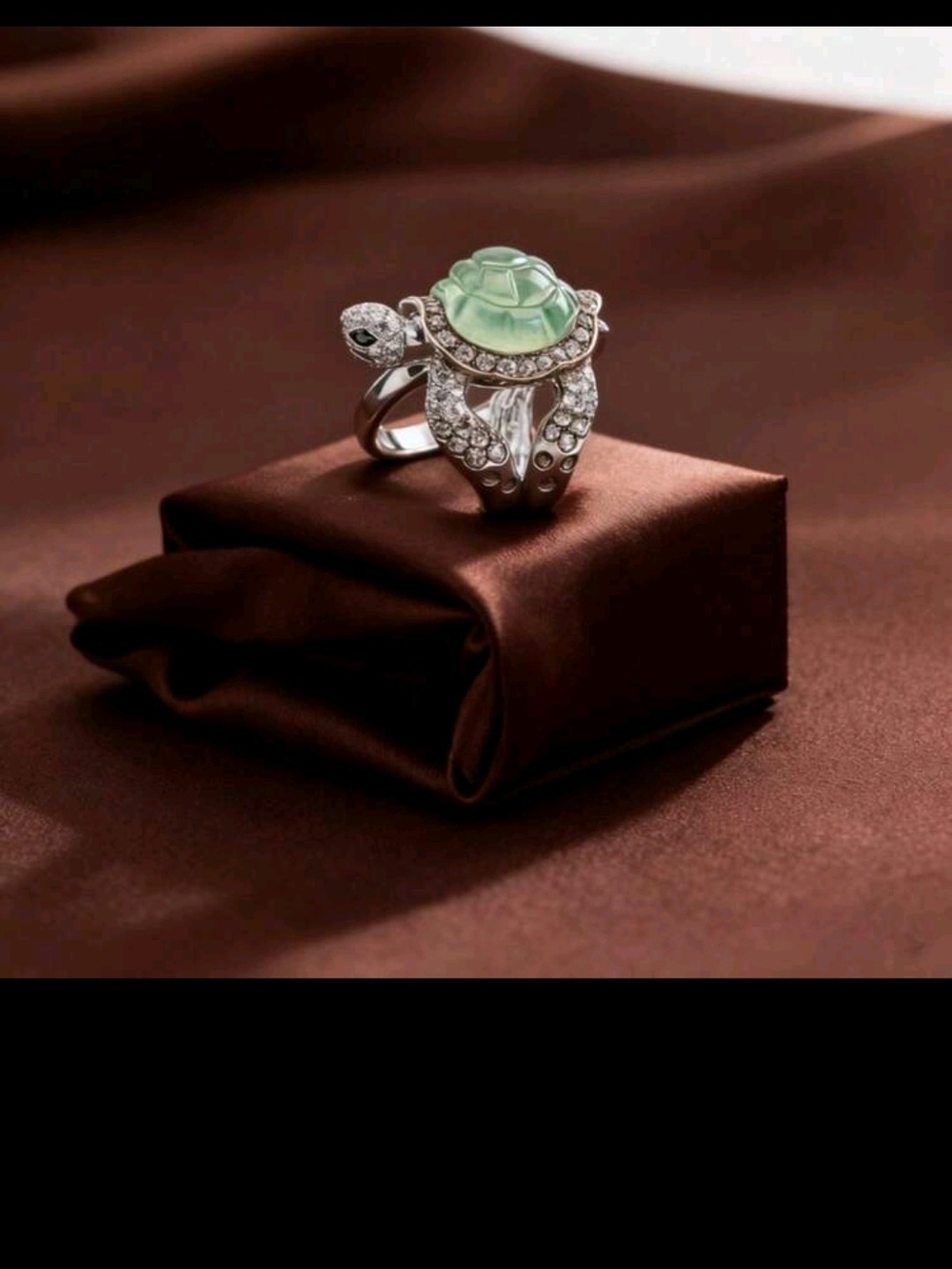 Green Turtle Cocktail Ring with Crystal Accents - Women Jewelry